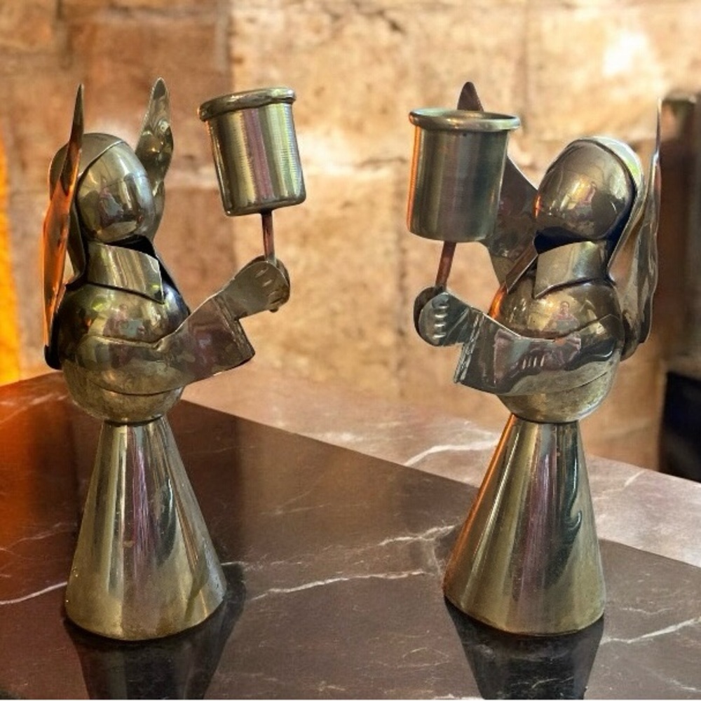 Vintage Alpaca Mexico Angel Candle Holders- Set of 2